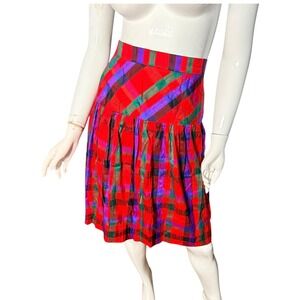 Vintage JH Collectibles Plaid Silk mini Skirt Red Green Purple 4‎ USA preppy
